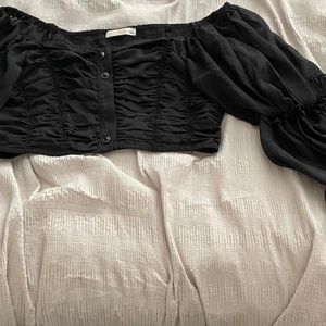 Miss Lola black flowy sleeves crop top. Never worn.